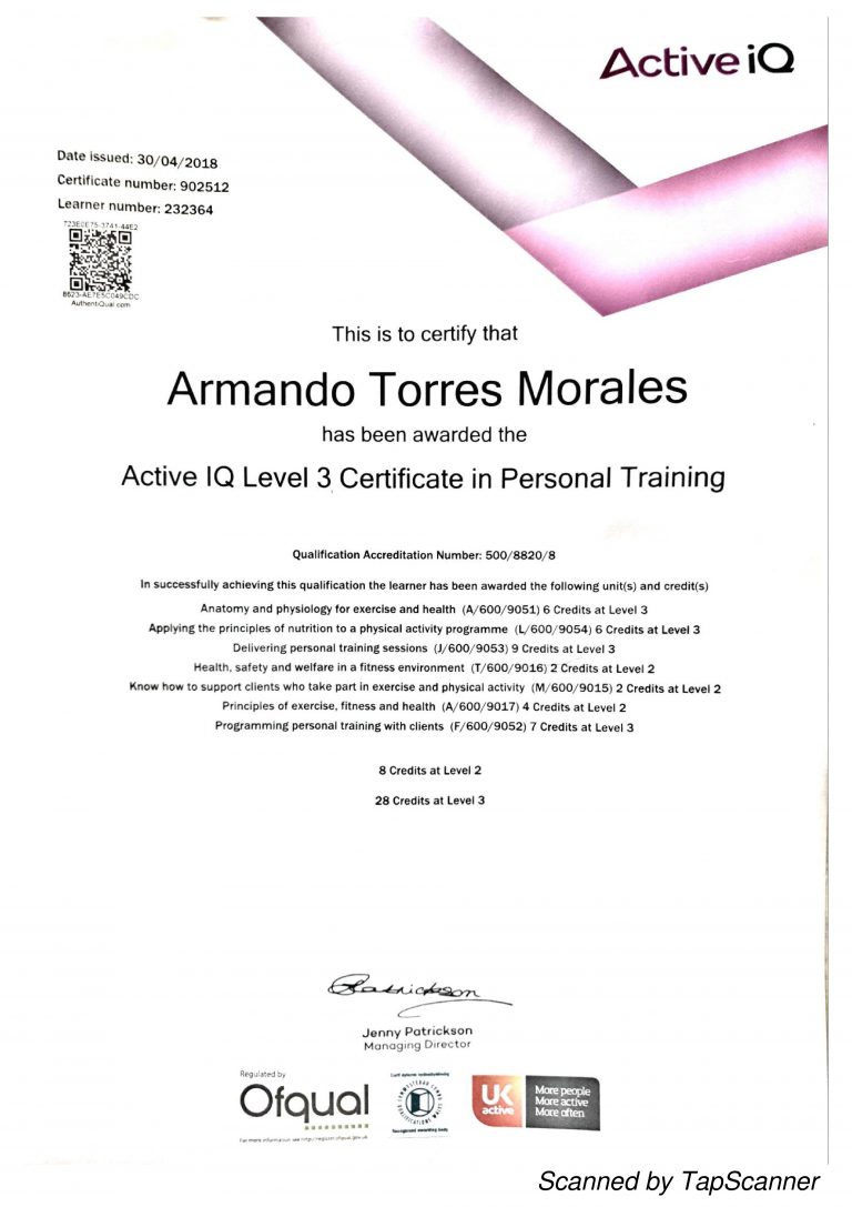 Active Iq Level 3 Personal Training Certificate Ar Fitlab 7080